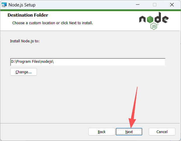 选择 Node.js 安装目录